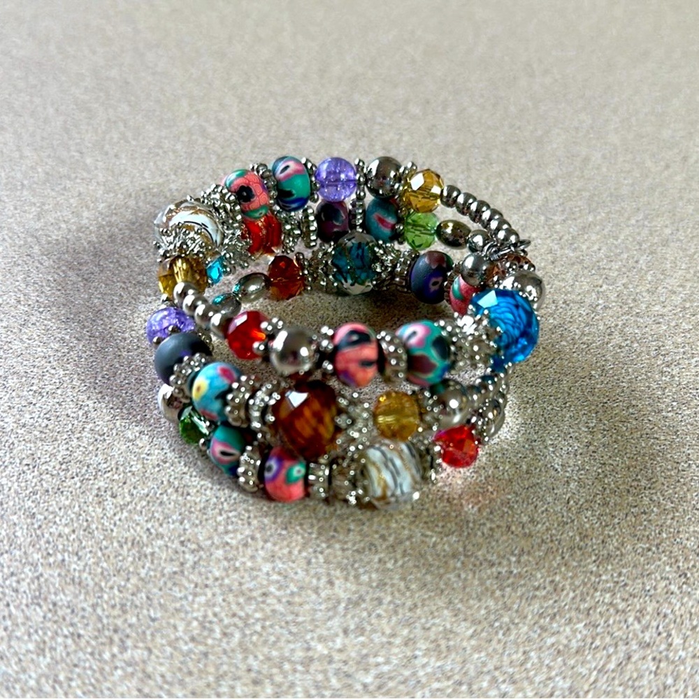Premier Designs Silver-tone Muti-Color Bead Wrap Bracelet